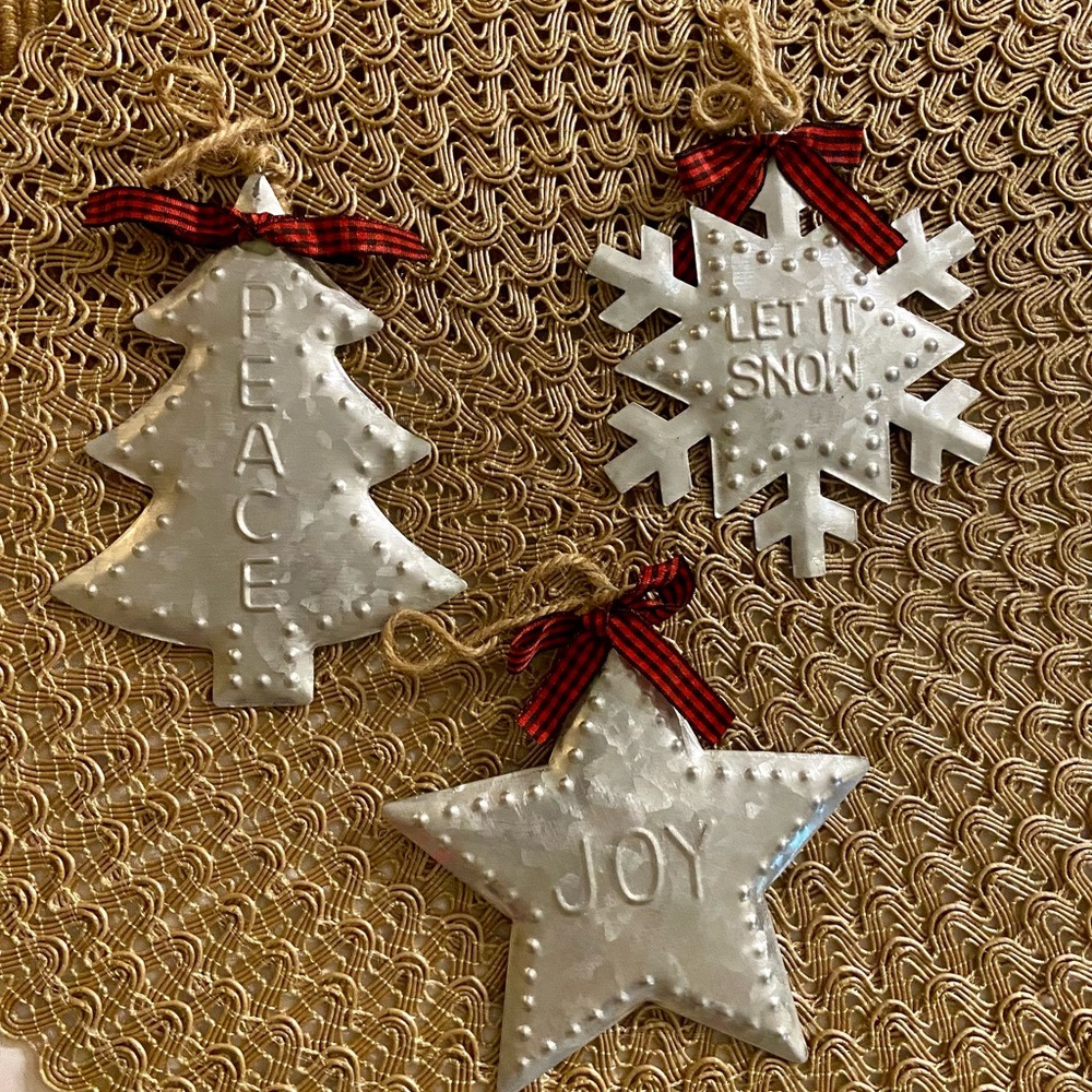 Set 3 Tin Christmas ORNAMENTS Galvenized